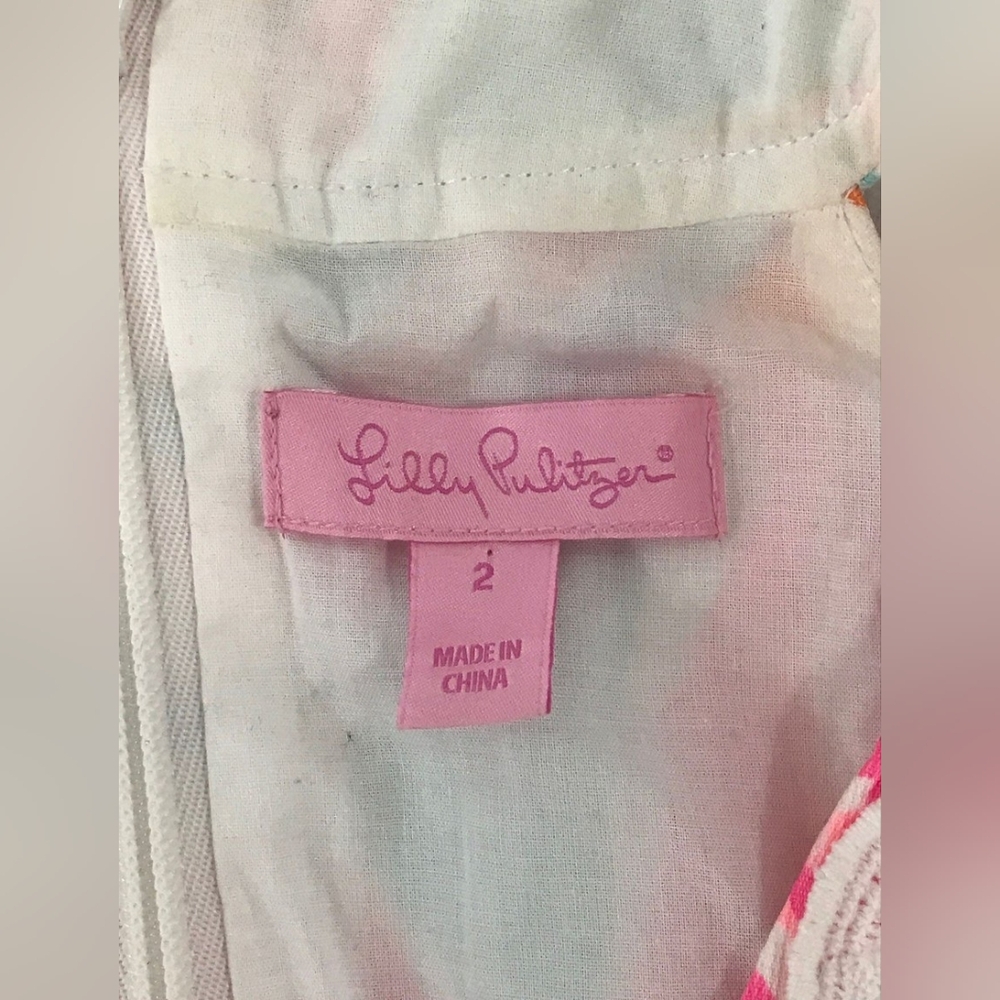 Lilly Pulitzer Designer Pink and Blue Sleeveless V-Neck Sun Dress 2 - Picture 3 of 3